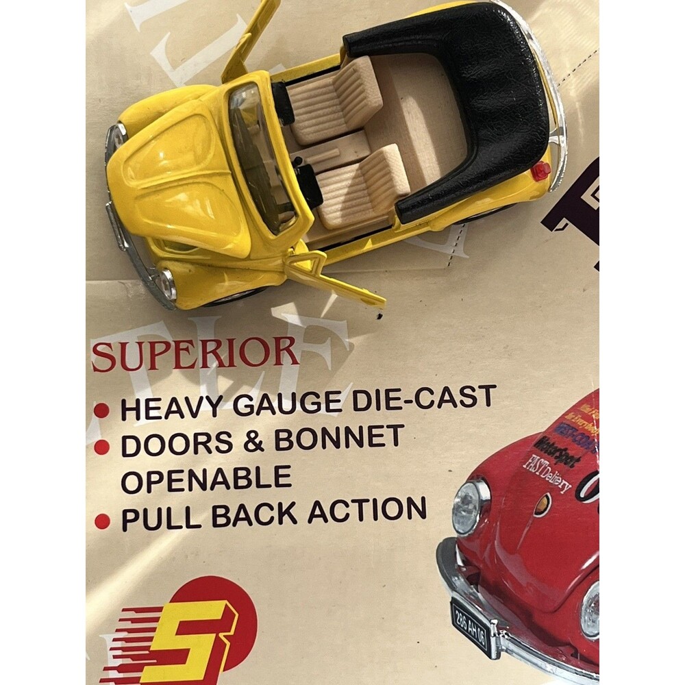 B. Shackman & Co. Yellow Diecast Pull Back Convertible Car Opening Doors & Hood